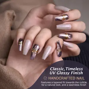 Runbby Purple Dreamstone Glitter Press On Nails; Reusable Press On Nails, Acrylic Nails with Crystal and Sparkle Design. rhinestone accent