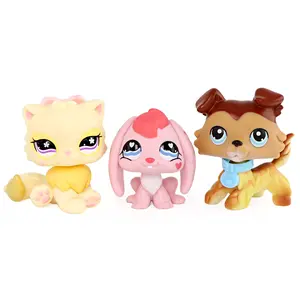 3 Pack Assorted Pet Mini Figurines, Hand Painted Big Eye Cat Bunny & Puppy Collectible Figures, Small Vinyl Animal Doll Playset, Pretend Play Toy, Kids Birthday Party Favor Gift for Ages 4+