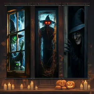 Hanging Banner, 3 Counts Scary Witch Poster, Creepy Character Decorations, Festive Poster, Scary Posters, Creative Home Decor