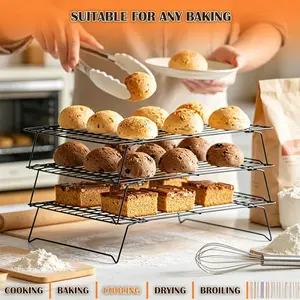 3 high-quality stackable stainless steel baking tray cooling racks, durable and deformation resistant metal, sturdy load-bearing oven dishwasher dual safe, suitable for cookies, perfect for home gifts, daily cooking, festival dessert preparation