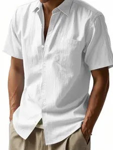 Men's Linen Shirt, Regular Fit Casual Short Sleeve Button Down Loose Shirt for Summer, Fashion Men's Top for Beach Vacation, Beach Linen Shirts, Casual Trendy Shirt, Casual Outdoor Shirt, Menswear