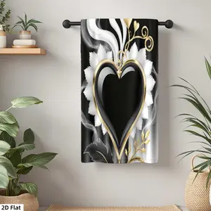 1Pc Gothic Heart Ornament with Black White and Gold Bathroom Hand Towel Bath Towel, Multiple Size Microfiber Towel, Ultra-Soft Quick Dry and Absorbent Polyester Large Bath Towel, Unique Home Decorative Kitchen Towel