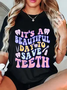 100% Cotton Retro It's a Beautiful Day to Save Teeth Dental Dentist T-Shirt