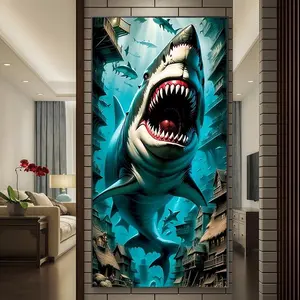 Shark Pattern DIY Diamond Arts Colorful Painting Kit without Frame, DIY 5D Diamond Arts Colorful Painting Kit, Wall Art Decor for Home Living Room Bedroom