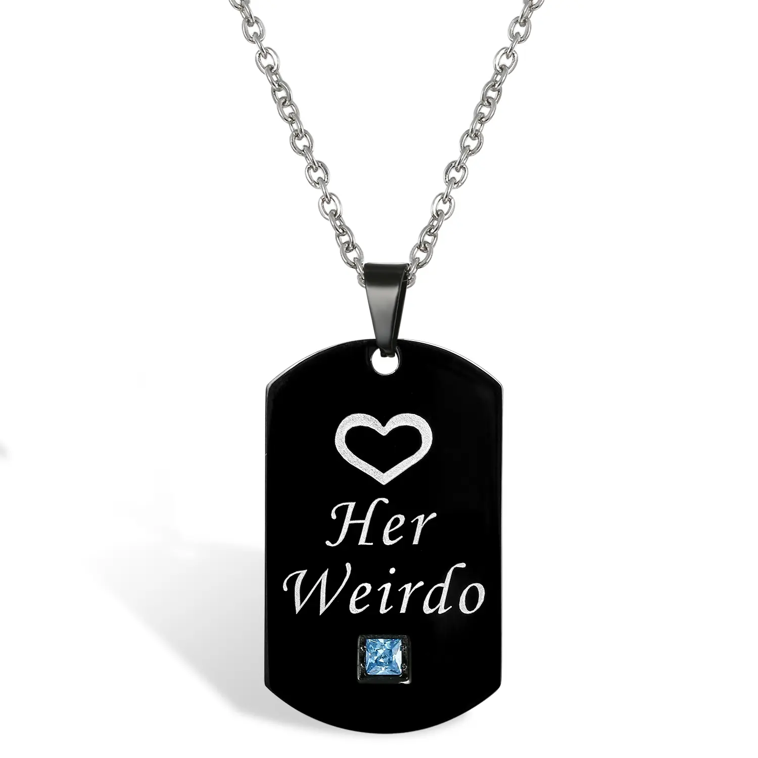 OIDEA Durable Engraved Stainless Steel Unisex His & Her Necklaces Set with Complementary Cubic Zirconia Pendants & Complementary Phrases, Personalized Engraving Love Gift for Anniversary Couples, Wedding, Personalized Engraving Necklaces
