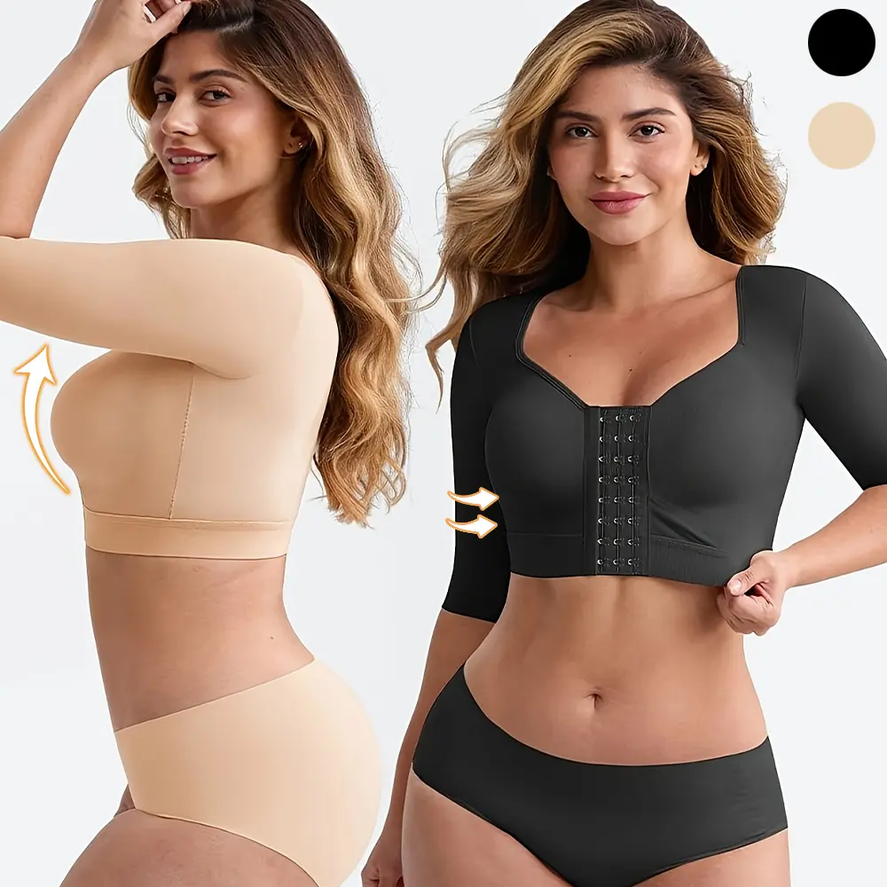 Women's Compression Shirt with Front Closure, Cropped Nylon Blend Arm Shaper, Post-Surgery Body Hugging Shapewear Vest, Compression Shirt Women
