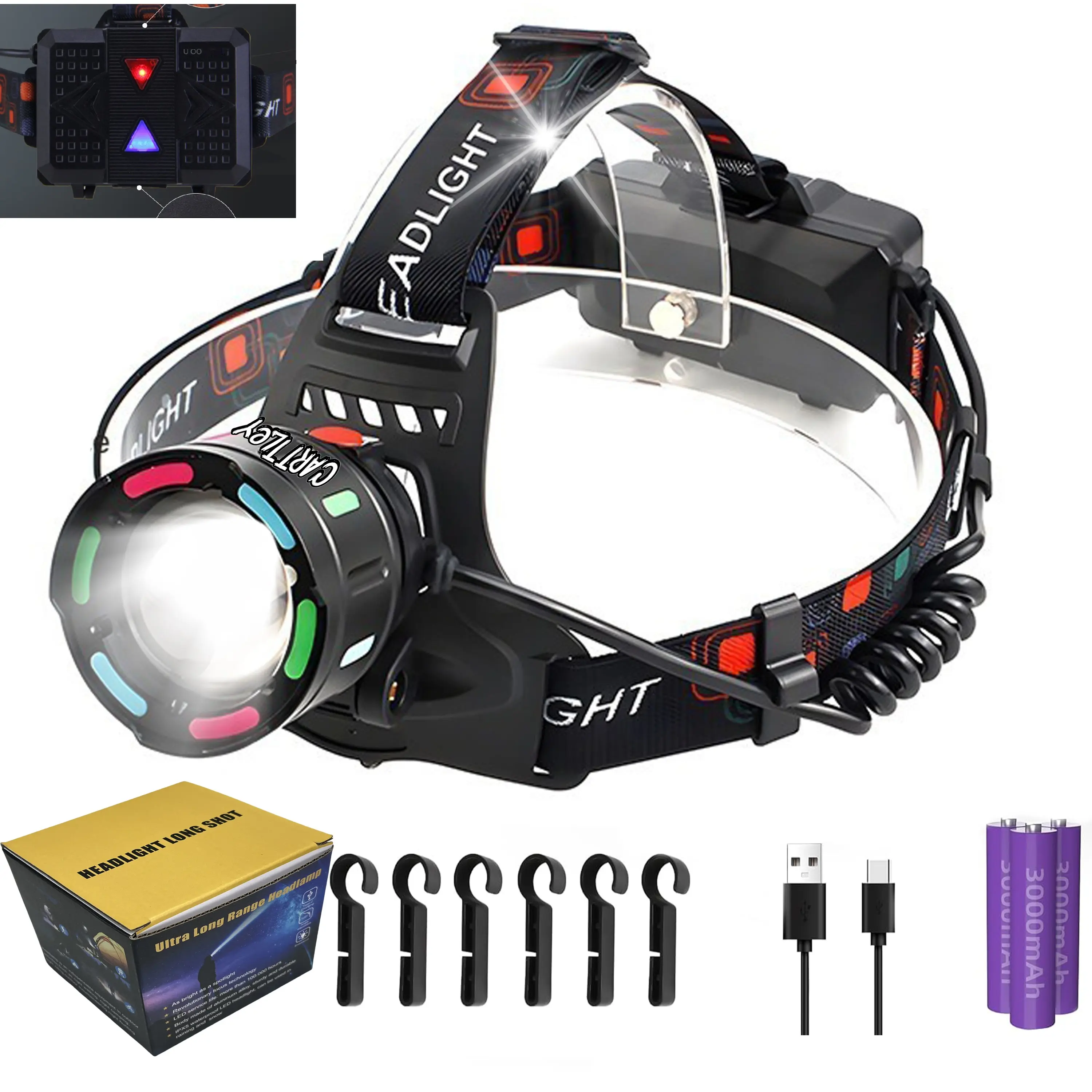 High Lumen Rechargeable LED Headlamp Flashlight - Aircraft Alloy, 60H Long-Lasting Battery, 3 Modes, IPX7 Waterproof, Zoomable, 180° Adjustable LED Lights for Adults, Camping, Hardhat Use