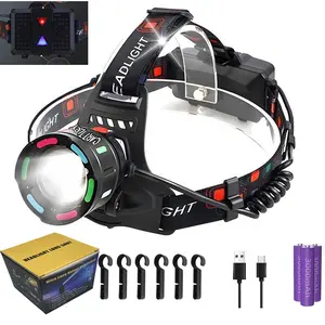 High Lumen Rechargeable LED Headlamp, 60H Long Lasting Battery Life Head Lamp with 3 Modes & IPX7 Waterproof & Zoomable, 180° Adjustable Headlamps for Adults, Camping, Hardhat, Outdoor outdoor camp lumen super men gifts Flashlights