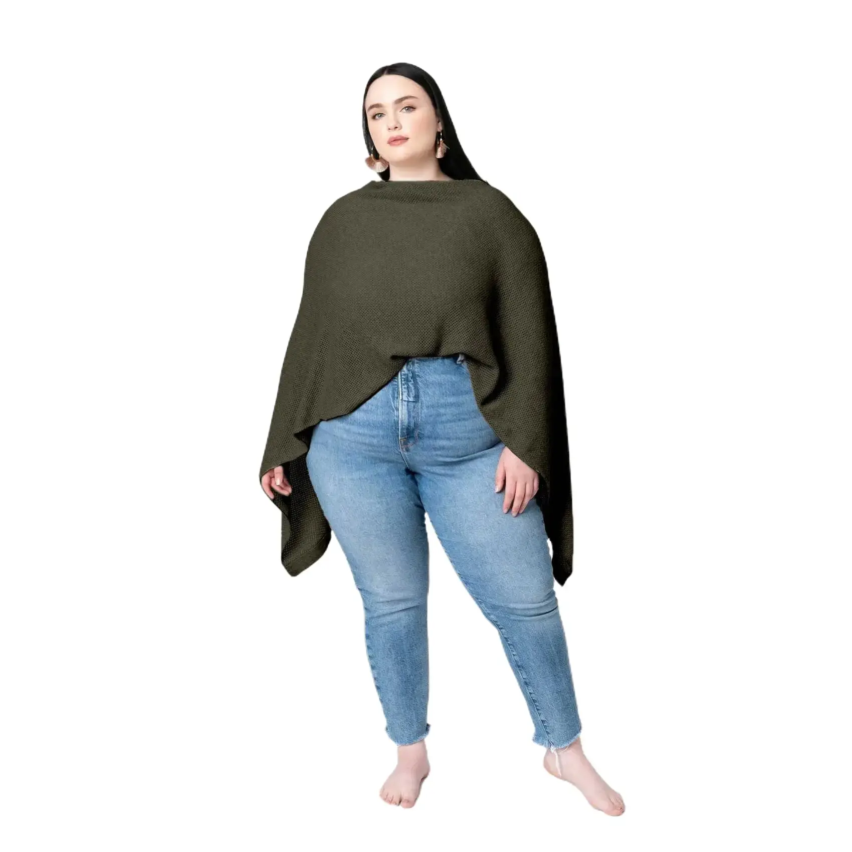 The Cocoon - Olive Breathable, 7-in-1, Knit Nursing cover for Breastfeeding Mamas, Plus Size