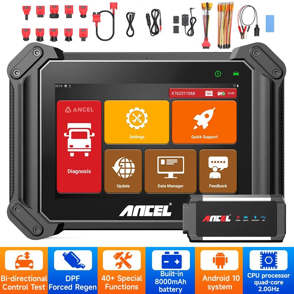 ANCEL V6 HD Heavy Duty Truck Scanner, Bidirectional Diesel Diagnostic Scan Tool with 40+ Resets, ECU Coding, DPF Regen Fits for Cummins, Caterpillar, Paccar, Detroit, Wide U.S Diesel Truck Compatibility Automotive Scan Tool