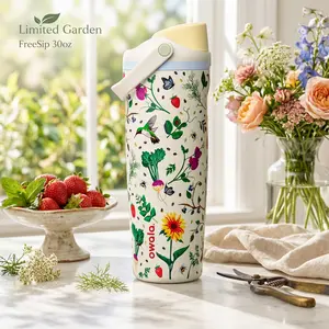 Owala 30oz FreeSip Tumbler Garden Floral Design | Leakproof Insulated Stainless Steel Bottle | Cute Travel Hydration Cup Gift for Women Girlfriend Wife