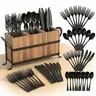Sebastian CADIA 30-Piece Food-Grade BPA-Free Irregular Stainless Steel Tableware Set - Black Adult Family-Size, Heat Resistant, Reusable, Dishwasher Safe, for 1-5 People, with Storage Rack, Modern Kitchen Supplies