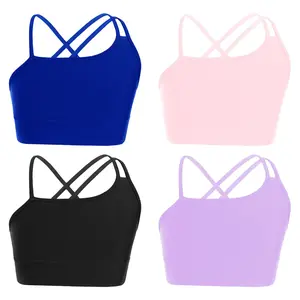 easyforever Little Big Girls' Stappy Sports Bra Open Back Gym Workout Vest Yoga Bra Athletic Cami Bralette Crop Top