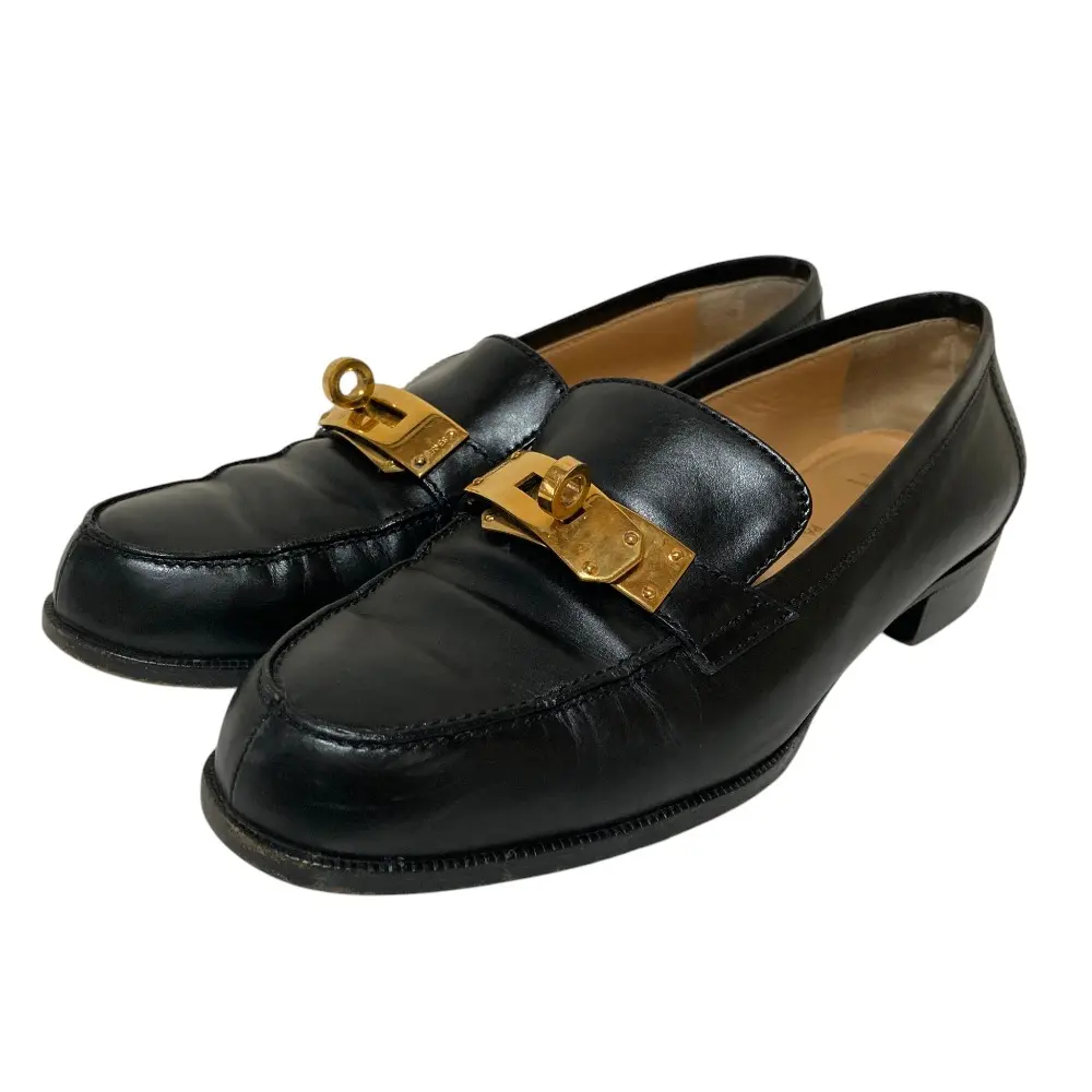 Pre-owned HERMÈS Calfskin Small Leather Goods Hermes Kelly Box Calf Loafers