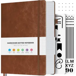 Dotted Journal Notebook, 312 Numbered Pages A5 Hardcover Dotted Notebooks, 100gsm No Bleed Paper Dot Grid Notebook with Index Pages, Dot Journal for Women Men, 5.75" x 8.38", Brown
