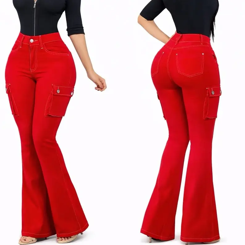 B7154Colombian luxury Jeans Color Red