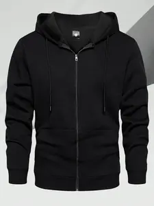 Autumn and winter new tide men's jacket solid colour light plate drawstring pocket zip hooded casual sports outdoor walk men's jacket