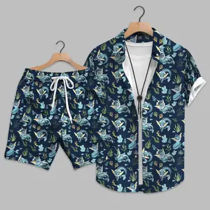 vaporeon hawaiian beach shirt and shorts set in classic hawaiian style with refreshing ocean blue tones.