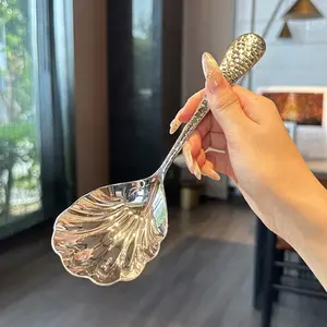 Stainless Steel Hammered Shell Public Spoon, Serving Spoon, Stirring Spoon, Soup Spoon, Ideal for Home Kitchen, Dining, Picnic, Party, Kitchenware, Tableware, Cutlery