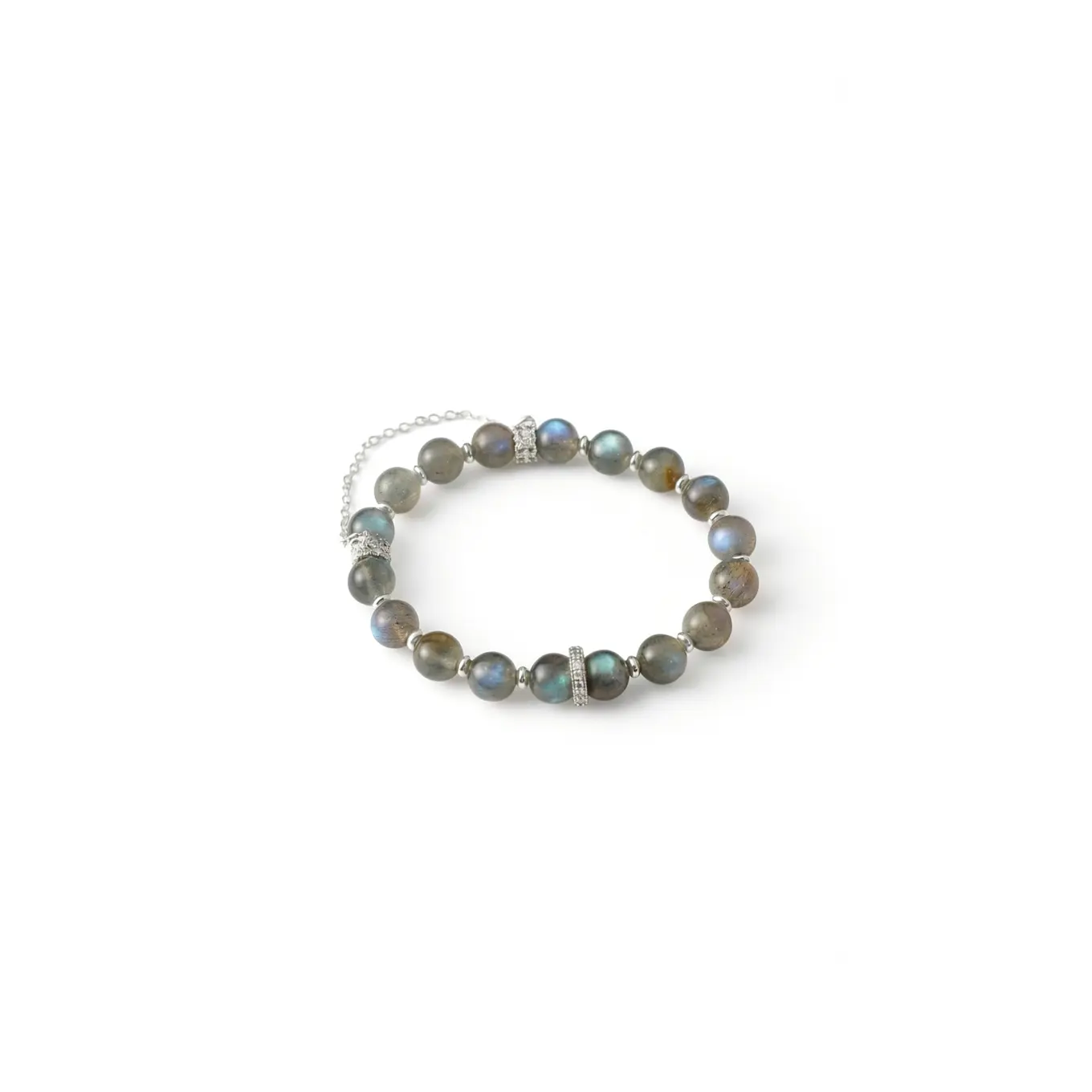 Unisex Blue-Grey Moonstone Natural Crystal Bracelet, 9mm Round Beaded 16cm Durable Elastic Stretch Talisman, Modern Daoist Series for Adults' Calming Energy & Deep Listening, Anniversary Gift for Close Friends, Courage