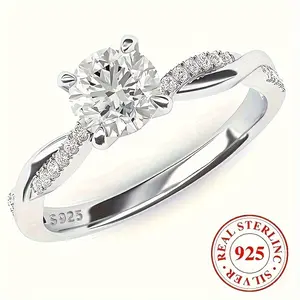 Elegant 925 Sterling Silver Engagement Ring, 2.6g Round Synthetic Zirconia, April Birthstone, 4-Prong Setting, Simple Classic Design, Perfect for Wedding & Banquet, Valentine'S Day Gift