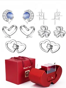 925 Sterling Silver Moon & Star & Heart Design Earrings, Fashionable Earrings for Women, Elegant All-match Fashion Accessories for Daily Wear, Birthday Gifts, Stud Earrings Jewelry