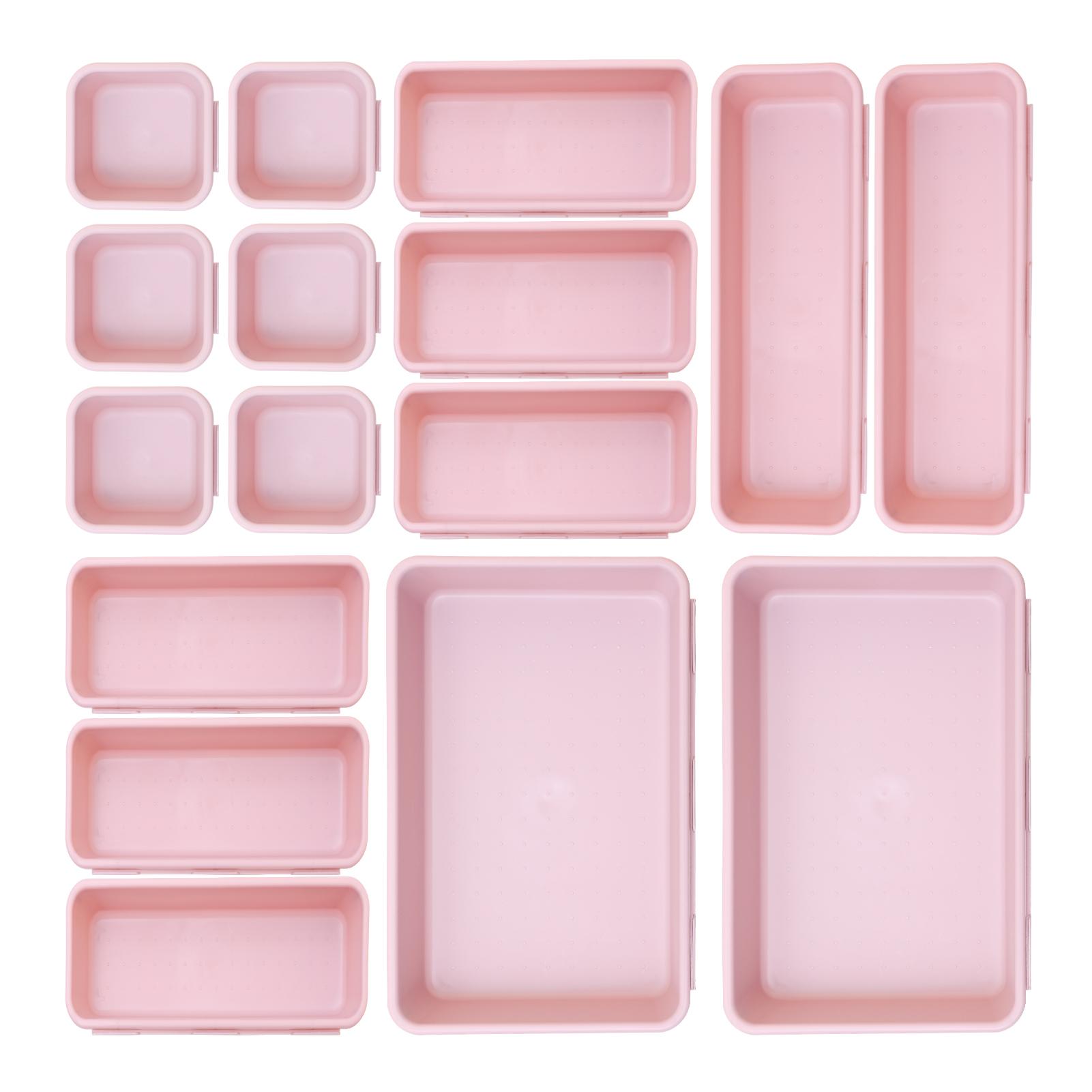 16-Piece Plastic Drawer Organizers Set, 4 Sizes Lightweight Storage Bins for Kitchen, Bathroom, Makeup & Office 16-Piece Plastic Drawer Organizers Set, 4 Sizes Lightweight Storage Bins for Kitchen, Bathroom, Makeup & Office