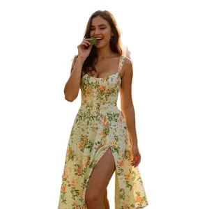 Women Sleeveless Print Polyester Elegant Casual Sexy Dresses Floral Gown with Strappy Straps Multicolor Style for Summer Multicolor Chic Printed Womenswear Comfort Corset Boho Bohemian Evening Streetwear Fashion Party Day High Waist Formal Vibe Elegance