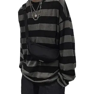 Striped Crewneck Long-Sleeve T-Shirt Pullover Emo Shirt Punk Japanese Harajuku Streetwear