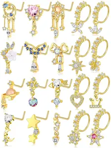20 Pcs Nose Piercing Jewelry Set Nose Ring Jewelry Trendy Dazzling & Cute Style (20G Size, Stainless Steel Material, AAA+ Shiny CZ & Multiple Adorable Designs, Secure Comfortable Wear) for Women & Girls (Nose Piercing Styling, Daily Looks & Party Outfits)
