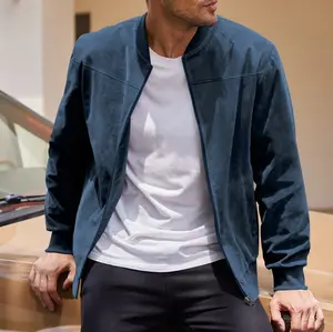 Men’s vintage aviator jacket suede baseball jacket casual versatile zip-up cardigan outerwear