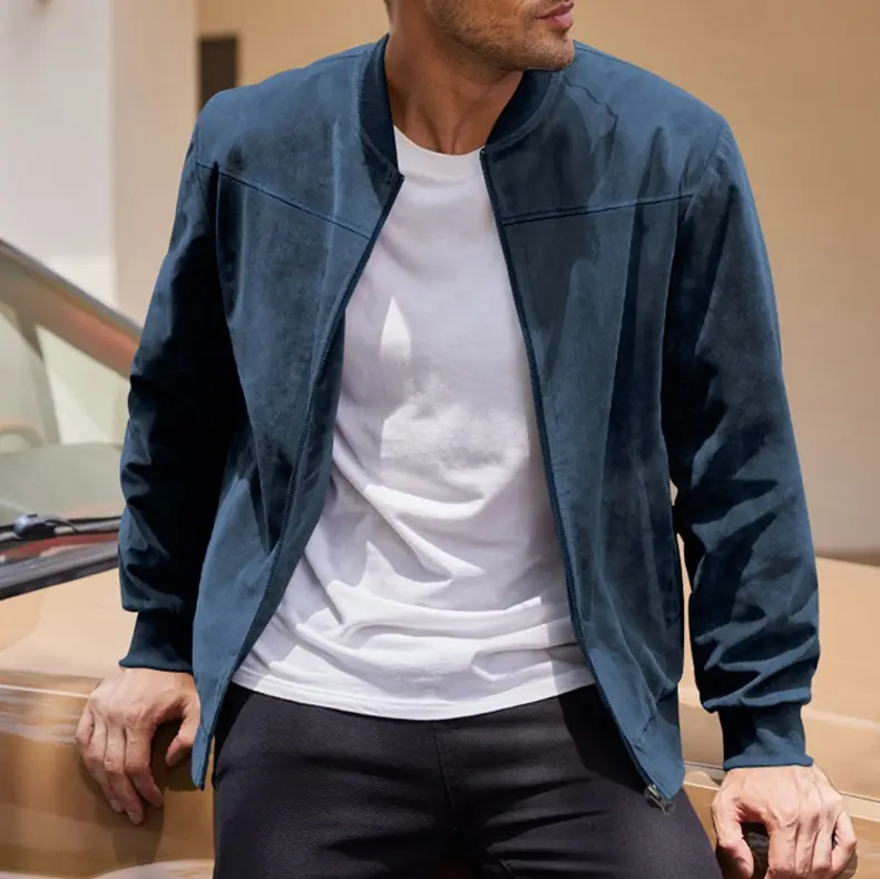 Men’s vintage aviator jacket suede baseball jacket casual versatile zip-up cardigan outerwear