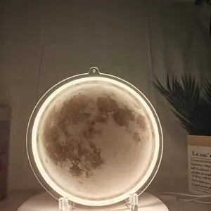 Moon Neon Light Sign Wall Decor, USB Powered Adjustable LED Moon Art Lamp for Living Room, Bedroom, Game Room, Hotel Decoration