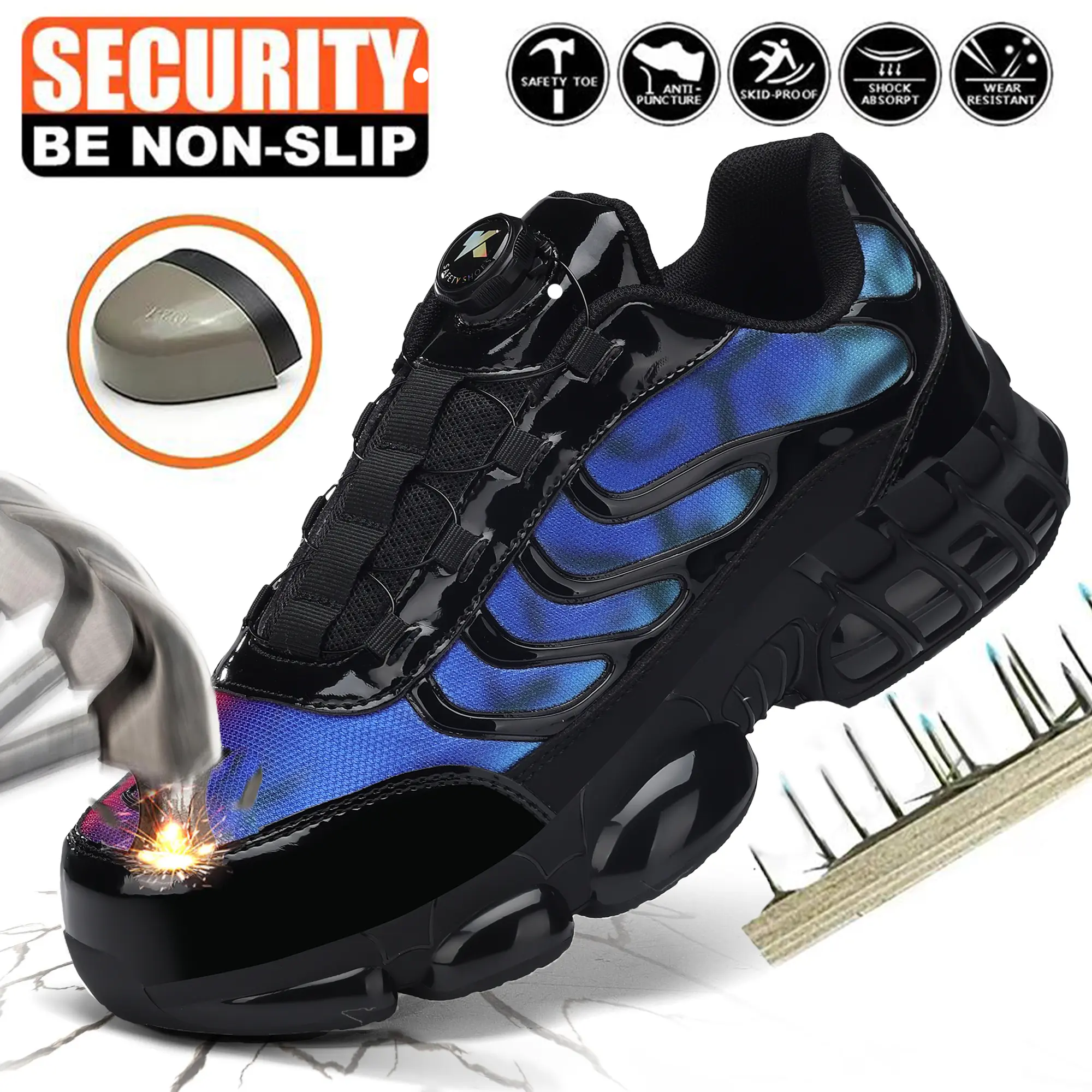 2026 New Steel Toe Shoes for Men Women Safety Work Shoes Air Cushion Construction Industrial Shoes Safety Shoes Lightweight Steel Toe Sneakers for Men