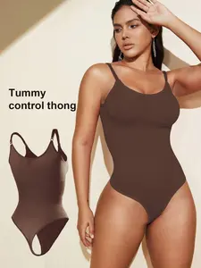 Women's Seamless Smooth Shapewear Bodysuit with Thong Bottom, Slimming Body Control Underwear, Flat Belly, Waist Trainer, Casual All Seasons, Adjustable