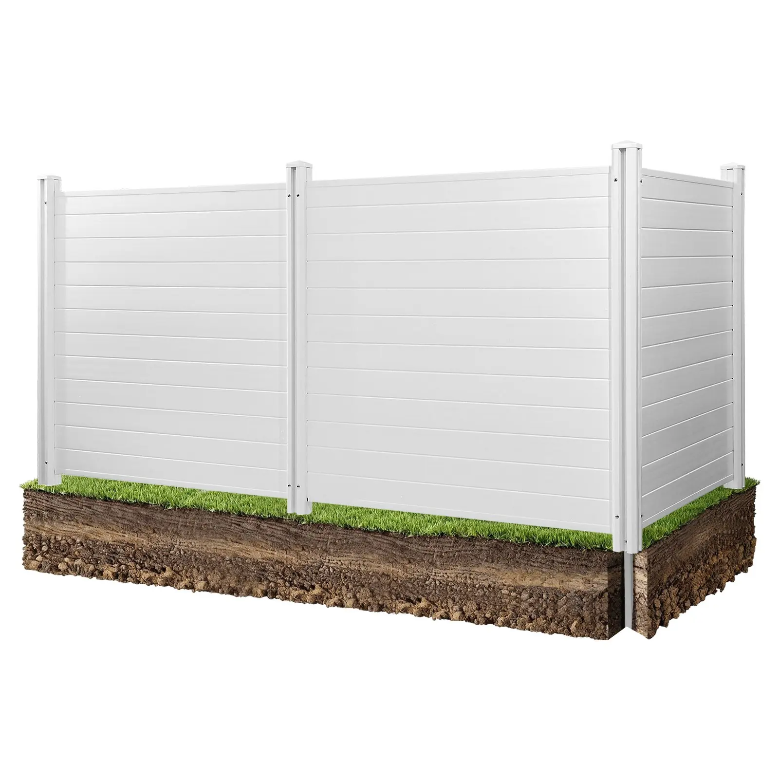 VEVOR 3-Panel PVC Vinyl Outdoor Privacy Shield, 50x50 in Weatherproof Horizontal Fence, 27.6 in Metal Ground Stakes, Easy-to-Install Enclosure with Mounting Hardware, Wipe Clean, Keep Yard Private, for A/C Units, White