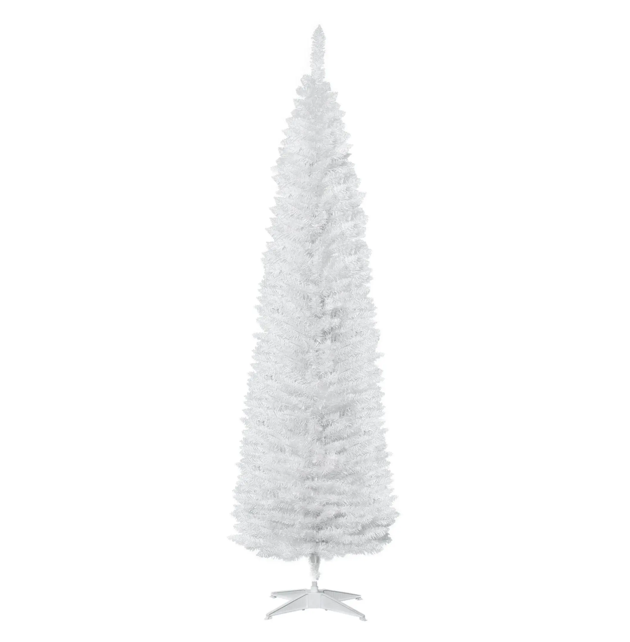7ft Slim Artificial Christmas Tree - White Pencil Tree with 499 Tips, Realistic Branches, Plastic Stand for Room Decor