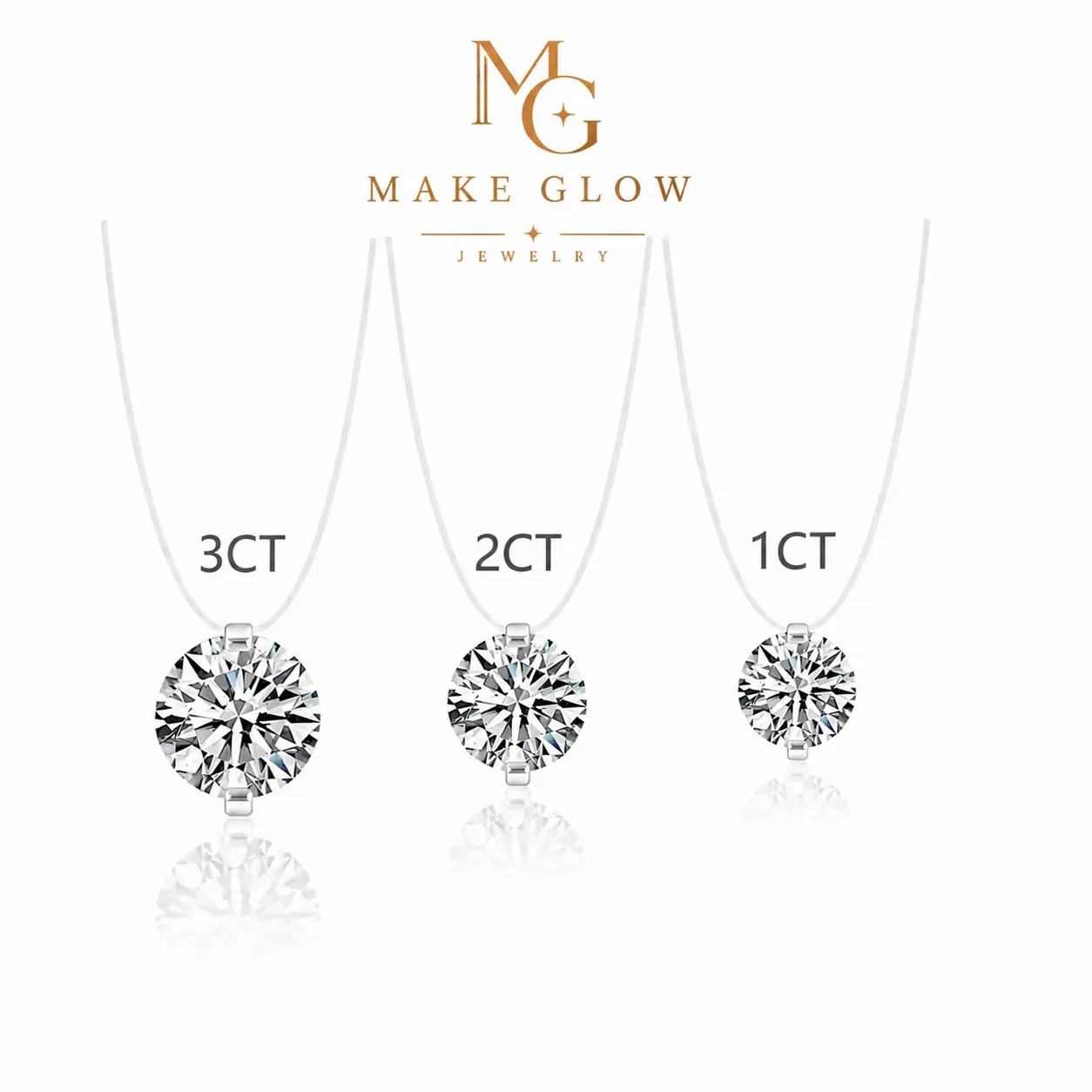 Invisible 1-3CT Clear Nylon Thread Necklacevvs Synthetic Moissanite Necklace in 925 Sterling Silver Birthday Mother's Day Gift for Men Women Wedding Invisible Necklace