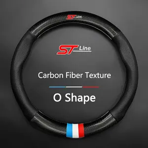 Universal Car Steering Wheel Cover Carbon Fiber Leather Three-dimensional Anti Slip, Timple And Fashionable For Ford Stline Focus Fiesta Mondeo Ecosport Kuga ESCAPE Car Accessories