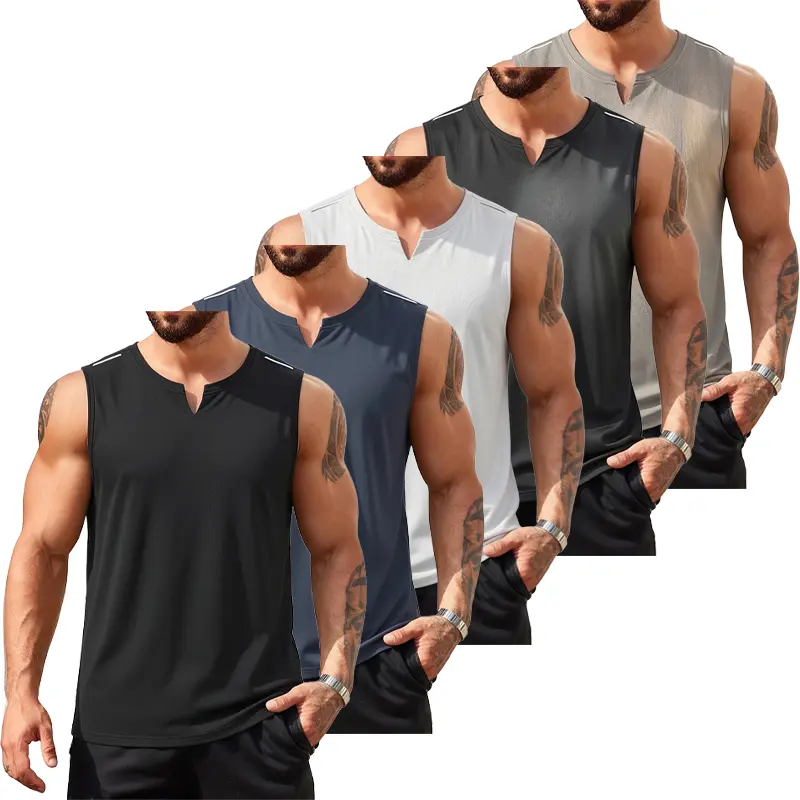 5PCS Men’s Fitness Sports Tank Tops: Casual Soft Sleeveless Fitness Muscle T-Shirts, Bodybuilding Tees, Crew-Neck Sports Tank Tops in Solid Color Design, Ideal for Basketball, Compression Training & Summer Vibe