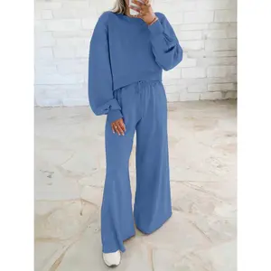 Autumn and winter shoulder-length bubble sleeves short jumper drawstring wide-leg pants women's sports and leisure suit