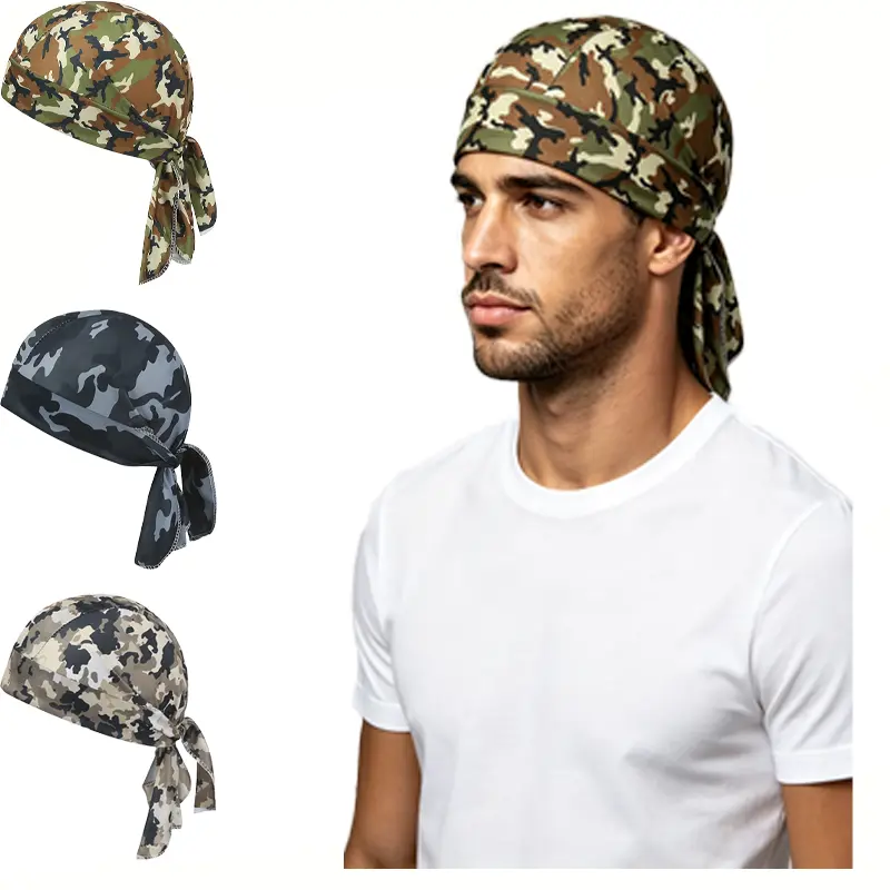 1pcs/2pcs Camouflage Durag for Men Breathable Quick Dry Camo Head Wrap Bandana, Trendy Streetwear Head Scarf for Waves Workout Hip Hop Outdoor Hunting Summer 2026 Viral Mens Head Cover