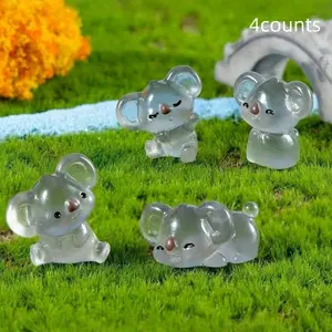 4 Piece Miniature Cute Glow-In-The-Dark Koala Figurines, Cute Collectible Figurines, Garden Desktop Decor, DIY Transparent Koala Statue Accessories