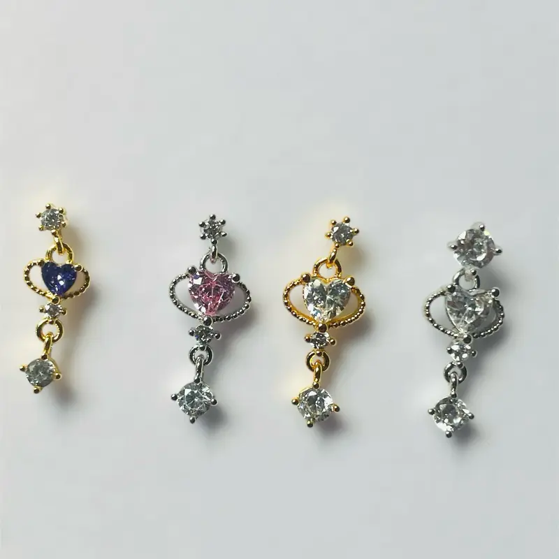Heart Gold Plated / Silver L-rod dangle nose stud 20 gauge Heart Gold Plated / Silver L-rod dangle nose stud 20 gauge