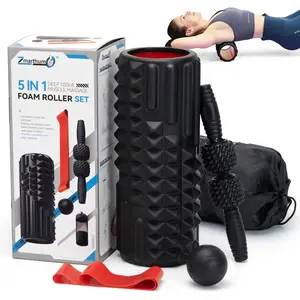 5 in 1 Foam Roller Set, Trigger Point Back Roller, Muscle Roller Stick, Massage Ball, Massage Roller, Resistance Band for Deep Tissue Massage Fitness Exercise Yoga Pilates Body Care Daily muscle massage