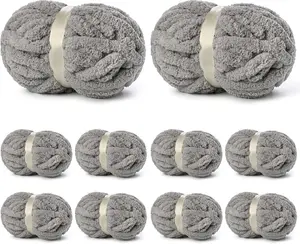 10 Pack of Light Gray Soft  Chunky Yarn for Hand Knitting,Thick Blanket Yarn for Crocheting, #10 Super Bulky Yarns, 220yds/70.5oz Fluffy Chunky Chenille Yarns for Crocheting.