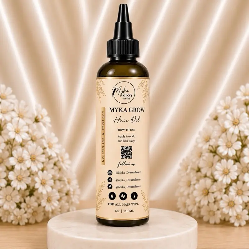Myka Grow Hair Oil 4 oz - Lightweight Botanical Blend with Avocado Coconut Olive & Castor Oils for Moisture Shine & Scalp Care - Moisturize 4 oz