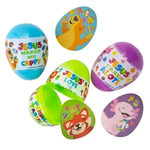 2 1/4" Religious Fun Animal Sticker-Filled Plastic Easter Eggs - 24 Pc.