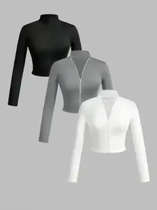 New Fashion Trend Multi-Purpose Zipper Casual Fitted Women's Set (three Piece), Stylish and Versatile for Daily Wear Womenswear