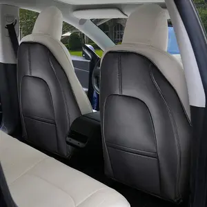 2025 Upgraded Tesla Model 3/Y/S/X Leather Seat Back Kick Protector, Backseat Mats for Kids - Extra Organizer Pocket, Waterproof Scratchproof Resistant Protection Black (Set of 2)